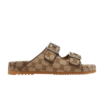Шлепанцы Gucci Slide Strap, бежевые с монограммой