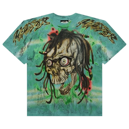 Футболка с черепом Hellstar Rasta Tye-Dye 'Green' зеленого цвета