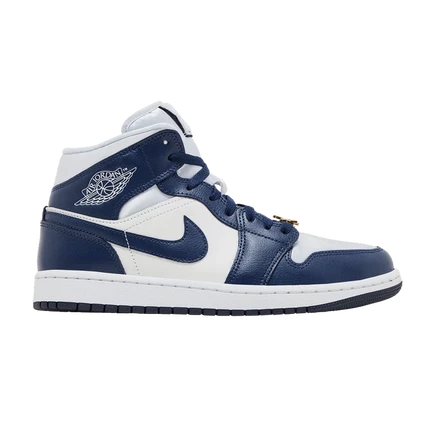 Wmns Air Jordan 1 Mid 'Midnight Navy Gold Charms' синего цвета