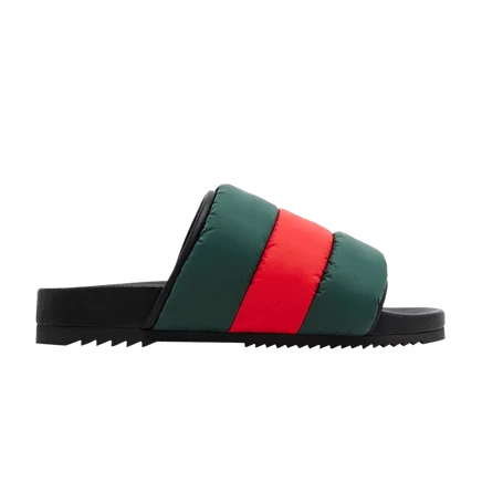 Женские шлепанцы Gucci Padded Web Slide, зеленые с красной полосой