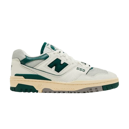 Унисекс кроссовки New Balance 550, кремовые с зелёными элементами