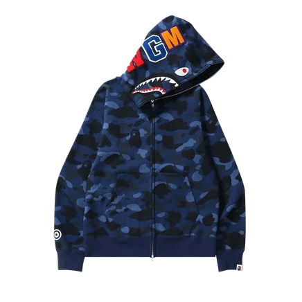Худи на полной молнии Bape Color Camo Shark, темно-синяя