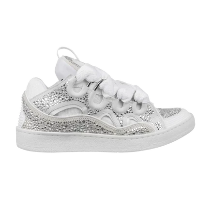 Кеды Lanvin Curb со стразами, белые