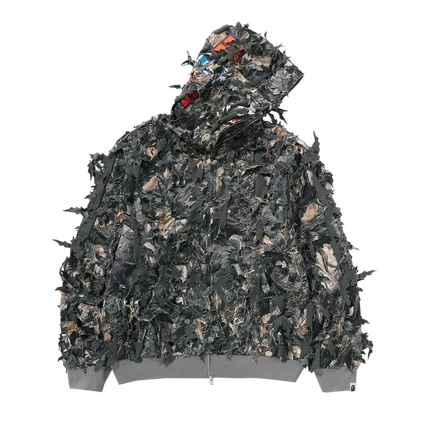 Камуфляж BAPE Tree Edge с лазерной резкой в стиле Акулы, укороченная толстовка с капюшоном на молнии 'Brown' коричневого цвета