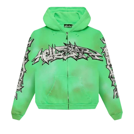Мужское худи Hellstar Graffiti на молнии, зеленое