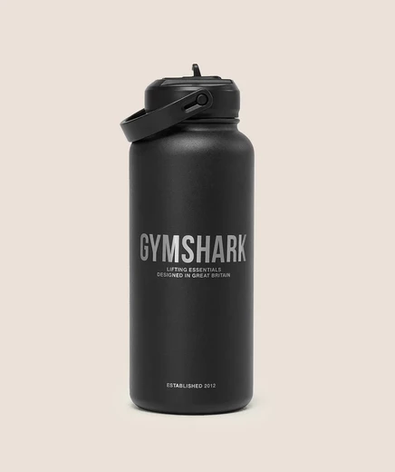 Термобутылка Gymshark 1 л с соломинкой, черная