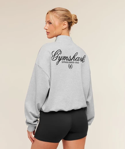 Женское худи на молнии Gymshark Script Embroidery, светло-серый меланж