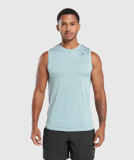 Мужская майка Gymshark Sport Seamless, сине-голубая/белая