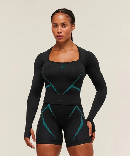 Женский укороченный лонгслив Gymshark Apex Lift, черно-синий