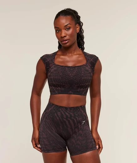 Женский миди-топ Gymshark Adapt Houndstooth, чёрно-каштаново-розовый