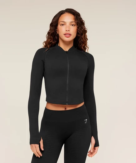 Женский топ на молнии gymshark steel seamless, черный