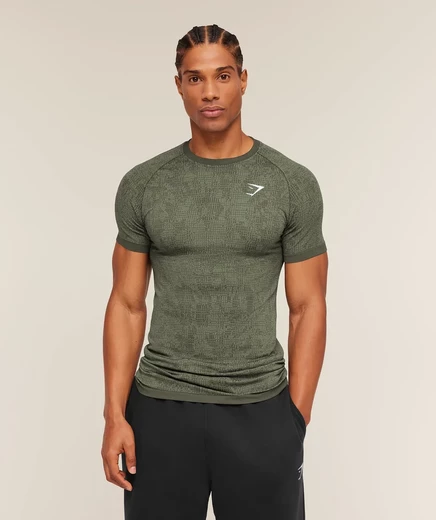 Мужская футболка Gymshark Geo Seamless Grid, зелёная