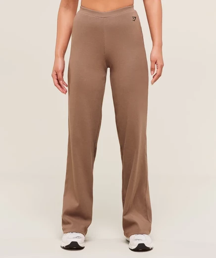 Женские прямые брюки Gymshark Ribbed Cotton, мокко-лавандовые/черные