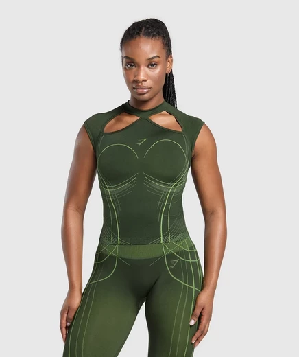 Женская футболка Gymshark Apex Seamless миди, зеленая