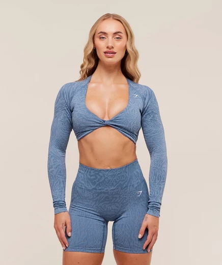 Укороченный топ с длинными рукавами в стиле животных Gymshark Adapt worn blue/peri blue
