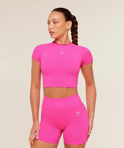 Женский укороченный топ Gymshark Interval бесшовный, электрик/розовый