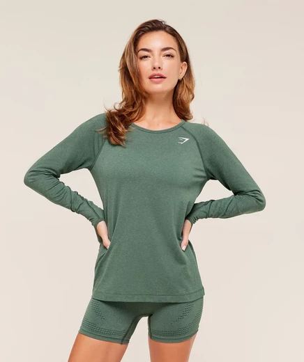Женская лонгслив Gymshark Vital Light, тёмно-зелёный меланж