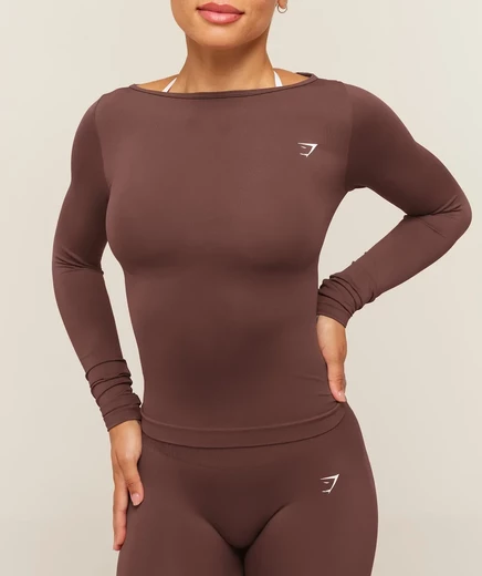 Женский лонгслив Gymshark Seamless, коричневый