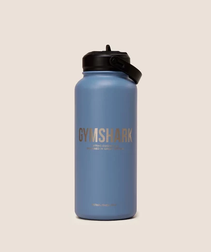 Бутылка-термос Gymshark 1 л с соломинкой, сине-голубая