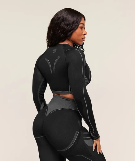 Женский лонгслив-кроптоп Gymshark Analis, черный/серебристый