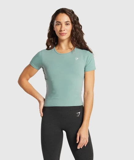 Тренировочная хлопковая детская футболка Gymshark celeste blue