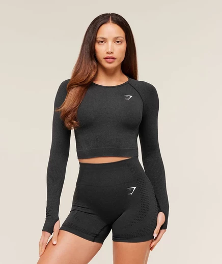 Женский кроп-топ Gymshark Vital, бесшовный, черный меланж