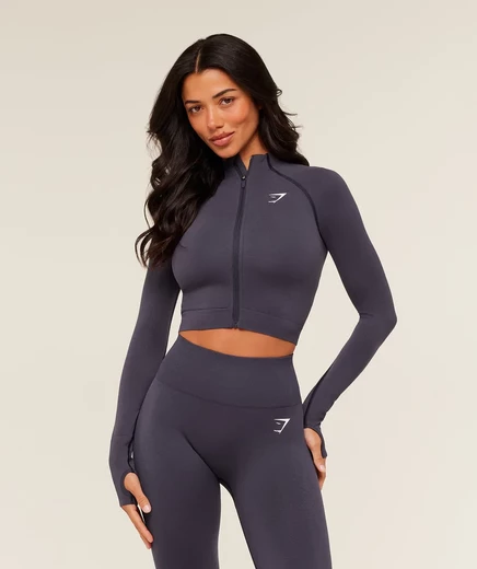 Женская куртка Gymshark Vital Midi Zip бесшовная, темно-фиолетовый меланж