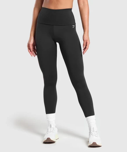 Женские леггинсы Gymshark Training со складным поясом, чёрные