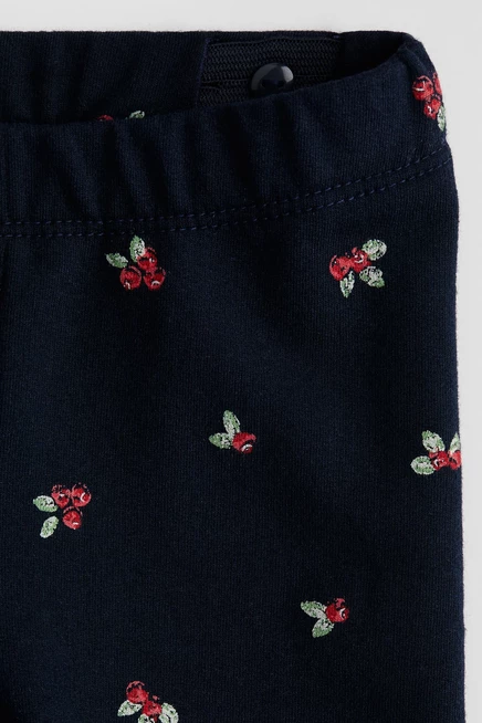 Леггинсы для малышей H&M с мягкой изнанкой, тёмно-синие с ягодным принтом