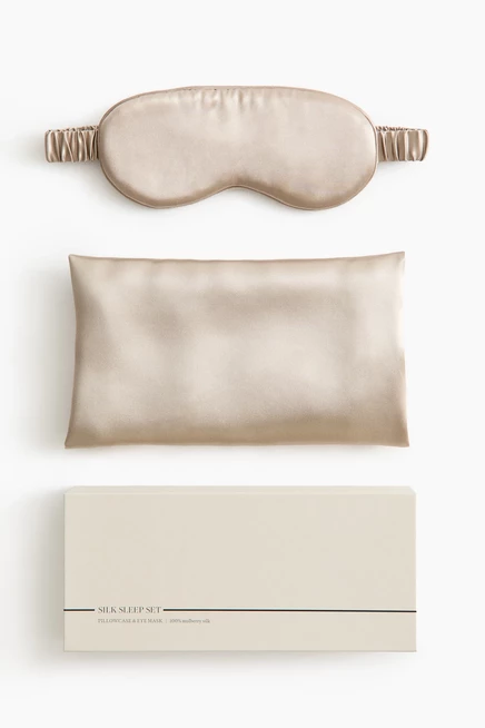 Silk Pillowcase and Sleep Mask light taupe