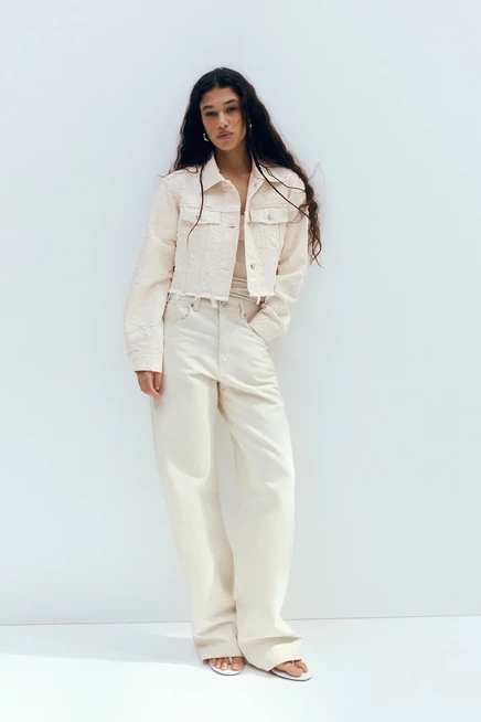 Женская укороченная куртка H&M из твила, кремовая