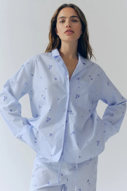 Женская хлопковая пижама H&M, голубая с цветами