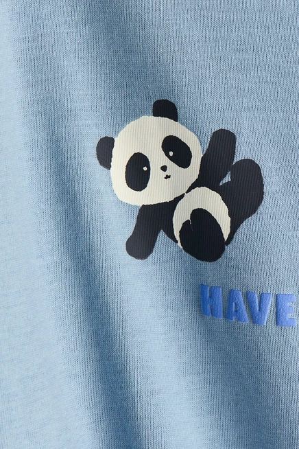 Детская футболка H&M с принтом, голубая, панды