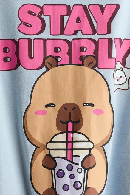 Printed Cotton T-Shirt light dusty blue/capyfun