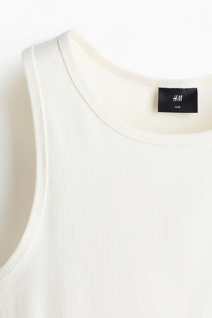 Мужская майка H&M облегающая в рубчик, белая