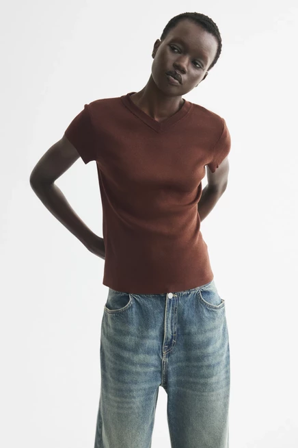 Женская футболка H&M из вискозы, светло-коричневая