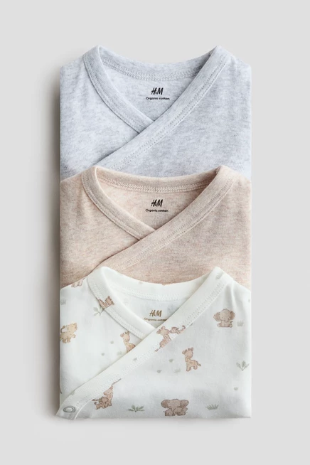 Набор из 3 боди для младенцев H&M, светло-серый меланж/с принтами