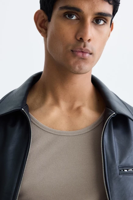 Мужская майка H&M Slim Fit в рубчик, бежевая