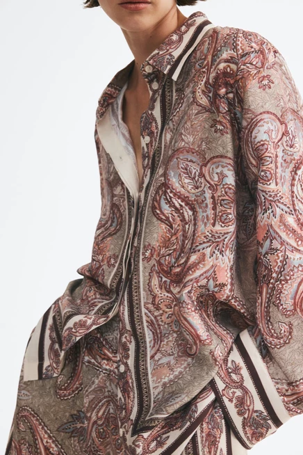 Oversized Viscose-Blend Shirt peach pink/paisley
