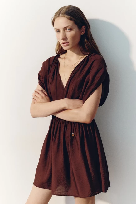 Женское платье-туника H&M из вискозы, темно-коричневое