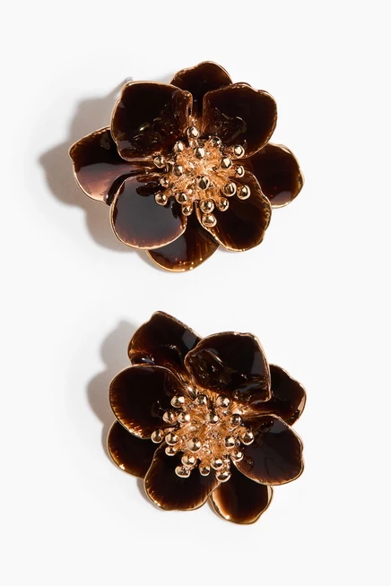 Flower-Shaped Earrings dark brown/gold-colored