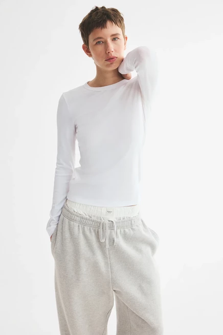 Женский лонгслив H&M в рубчик, белый