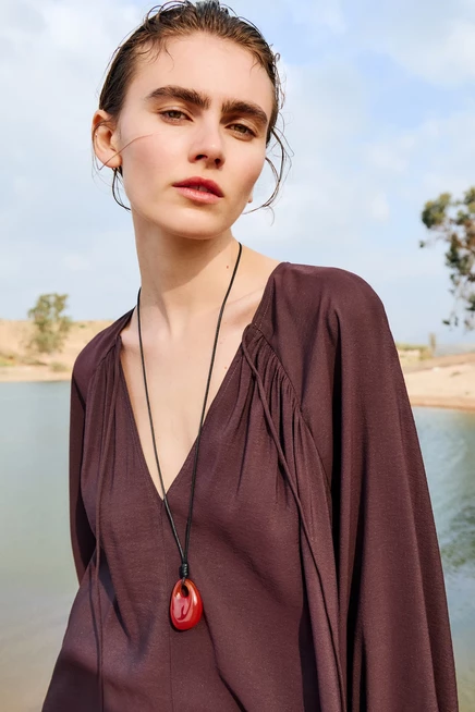 Женское платье-туника H&M оверсайз, темно-коричневое