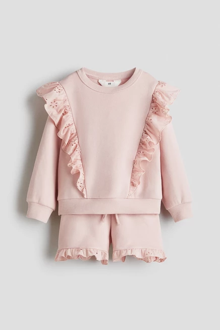 Детский комплект H&M свитшот и шорты с рюшами, розовый