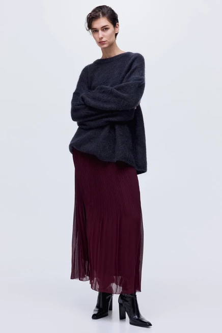 Женская плиссированная шифоновая юбка H&M, бордовая