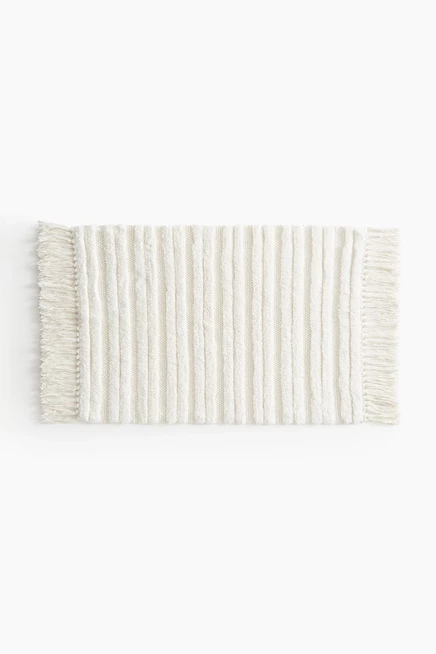 Fringed Cotton Bath Mat white