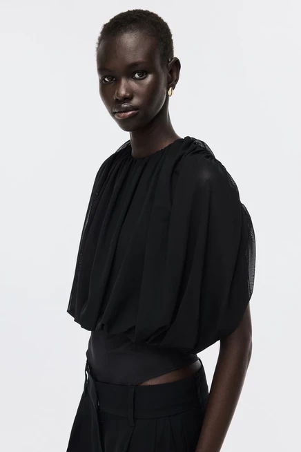 Женское боди-стринг H&M с драпировкой, черное