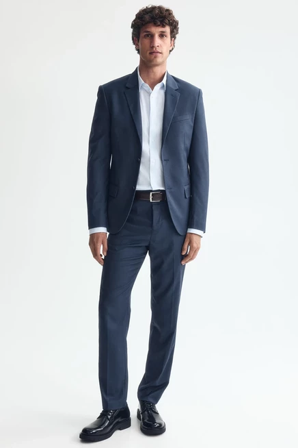 Skinny-Fit Single-Breasted Jacket dark blue