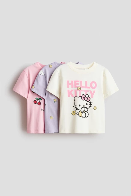 Детские футболки H&M набор 3 шт. Hello Kitty, светло-фиолетовые
