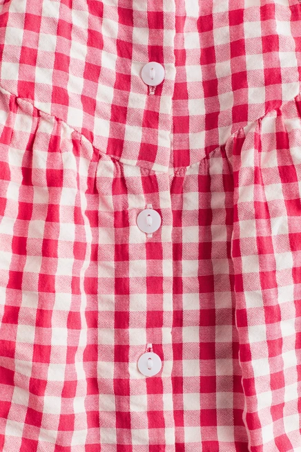Платье для девочек H&M хлопковое с рюшами, малиново-розовое в клетку